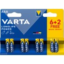 VARTA - PILES LR03/AAA LONGLIFE POWER 6+2 GRATUITS