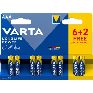 VARTA - PILES LR03/AAA LONGLIFE POWER 6+2 GRATUITS